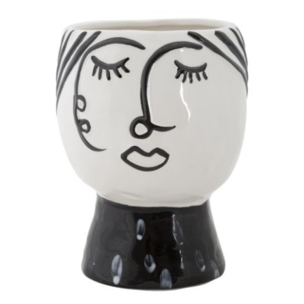 Vaso em forma de rosto em resina branca, 14 x 18,2 cm