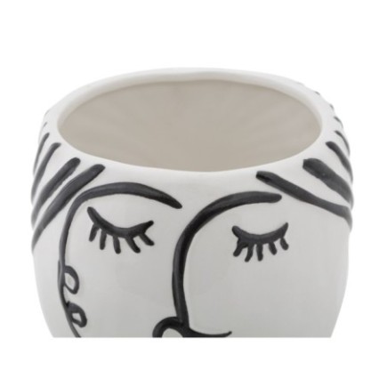 Vaso em forma de rosto em resina branca, 14 x 18,2 cm
