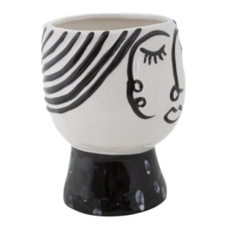 Vaso em forma de rosto em resina branca, 14 x 18,2 cm
