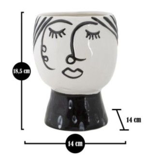 Vaso em forma de rosto em resina branca, 14 x 18,2 cm