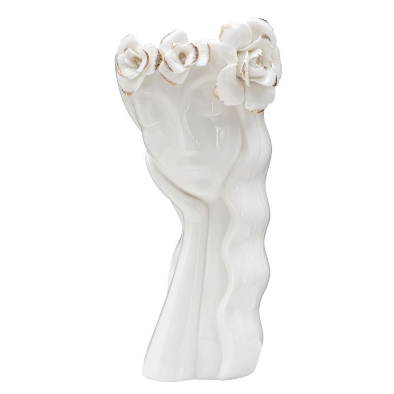 Vase visage femme en céramique blanche 14.8x13x29 cm