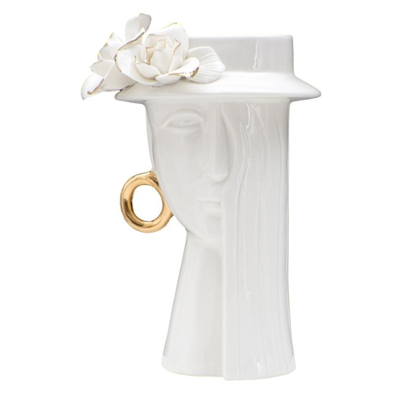 Vase visage femme en céramique blanche 15x13.3x23.5 cm