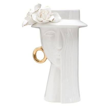 Vase visage femme en céramique blanche 15x13.3x23.5 cm