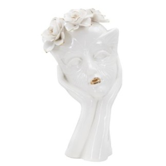 Vaso com rosto de mulher em cerâmica branca, 16,5 x 14 x 27,3 cm