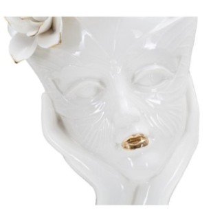 Vaso com rosto de mulher em cerâmica branca, 16,5 x 14 x 27,3 cm