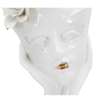 Vase visage femme en céramique blanche 16.5x14x27.3 cm