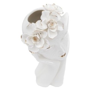 Jarrón de cerámica blanca con cara de mujer 16,5x14x27,3 cm