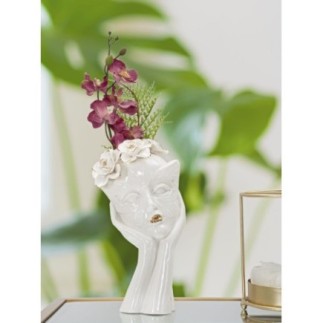 Vaso in ceramica bianca con volto di donna 16,5x14x27,3 cm