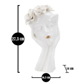Jarrón de cerámica blanca con cara de mujer 16,5x14x27,3 cm