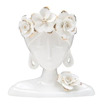 Vase visage femme en céramique blanche 21.7x14x21 cm