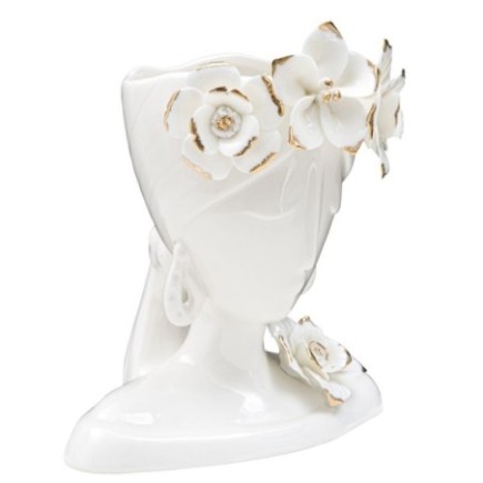 Vase visage femme en céramique blanche 21.7x14x21 cm