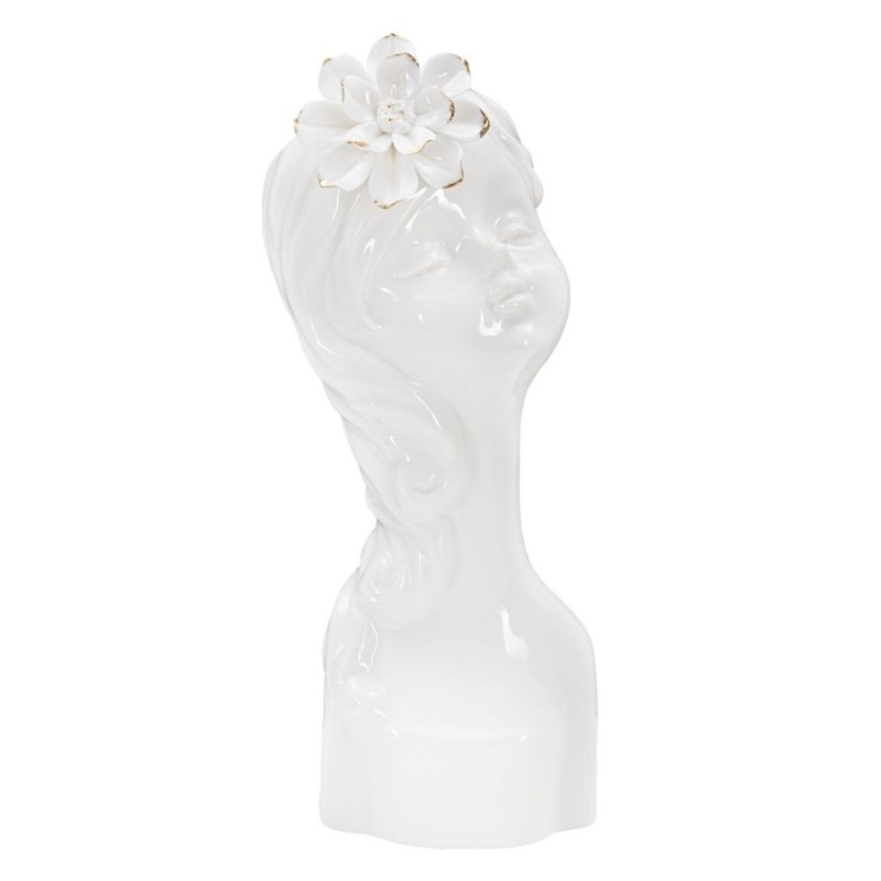 Vaso in ceramica bianca con volto di donna 10,5x10x24,7 cm