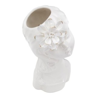 Vaso in ceramica bianca con volto di donna 10,5x10x24,7 cm