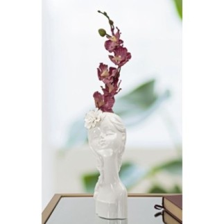 Vaso in ceramica bianca con volto di donna 10,5x10x24,7 cm