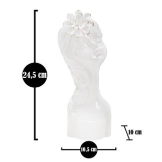 Vaso in ceramica bianca con volto di donna 10,5x10x24,7 cm