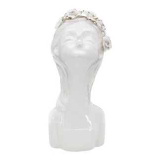 Vase visage femme en céramique blanche 10x14x26 cm