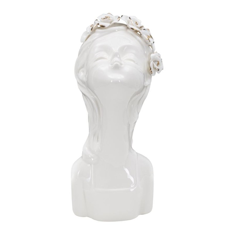 Vase visage femme en céramique blanche 10x14x26 cm