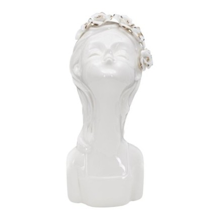 Vase visage femme en céramique blanche 10x14x26 cm