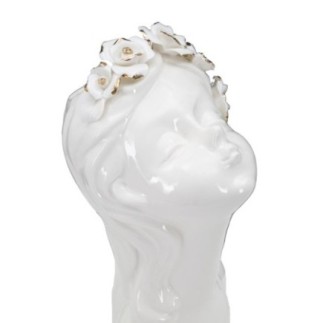 Vaso com rosto de mulher em cerâmica branca, 10 x 14 x 26 cm