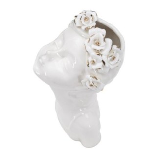 Vase visage femme en céramique blanche 10x14x26 cm