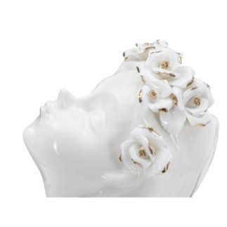 Vase visage femme en céramique blanche 10x14x26 cm