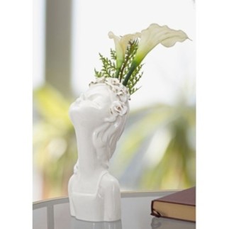 Vase visage femme en céramique blanche 10x14x26 cm