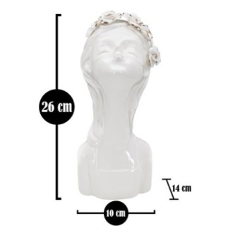 Vase visage femme en céramique blanche 10x14x26 cm