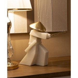 Statuetta di samurai in resina beige 34x12x30 cm