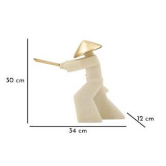 Statuetta di samurai in resina beige 34x12x30 cm
