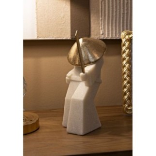 Statuette samouraï en résine beige 14x9x24.5 cm