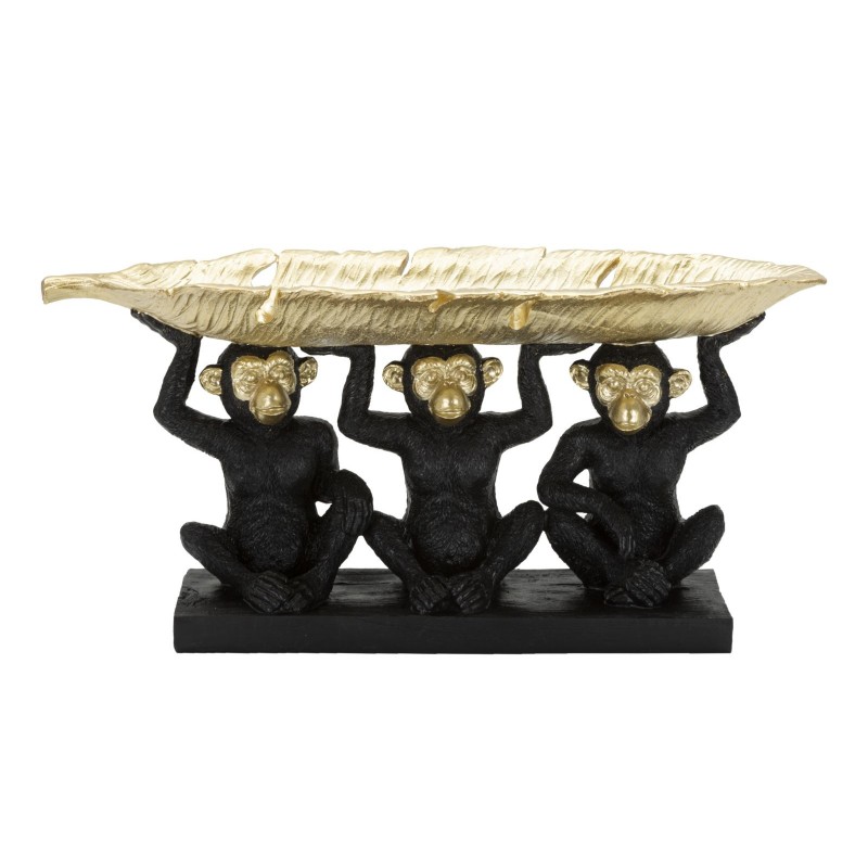 Vassoio tascabile Monkey in resina nera e oro 43x15,7x20 cm