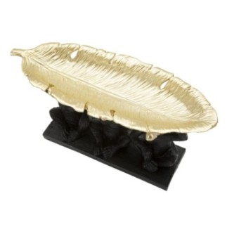 Vassoio tascabile Monkey in resina nera e oro 43x15,7x20 cm