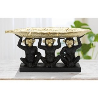 Vassoio tascabile Monkey in resina nera e oro 43x15,7x20 cm