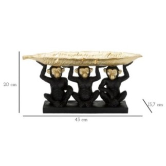 Vassoio tascabile Monkey in resina nera e oro 43x15,7x20 cm