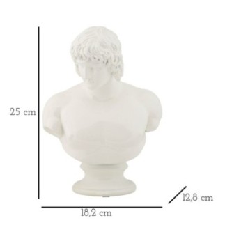 Busto masculino em resina branca, 18,2 x 12,8 x 25 cm