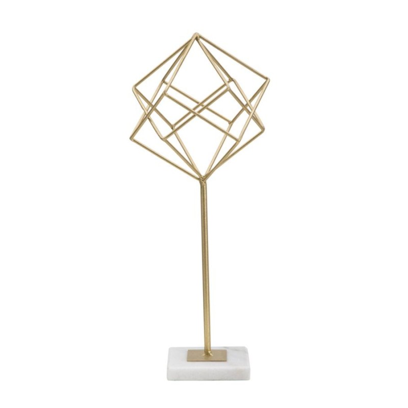 Escultura em forma de cubo em metal dourado, 16 x 18 x 41,5 cm