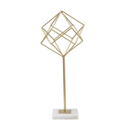 Sculpture cube en métal doré 16x18x41.5 cm
