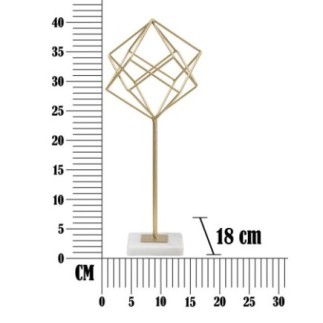 Escultura em forma de cubo em metal dourado, 16 x 18 x 41,5 cm