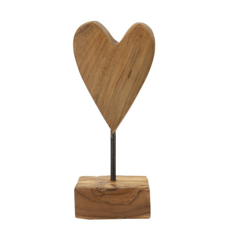 Cuore su piede in teak marrone 10x10x25 cm - Pezzo unico