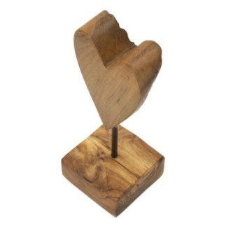Cuore su piede in teak marrone 10x10x25 cm - Pezzo unico