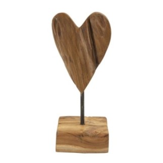 Cuore su piede in teak marrone 10x10x25 cm - Pezzo unico
