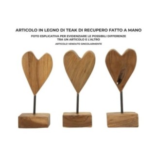 Cuore su piede in teak marrone 10x10x25 cm - Pezzo unico
