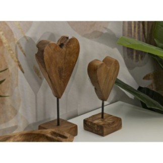 Cuore su piede in teak marrone 10x10x25 cm - Pezzo unico