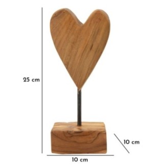 Cuore su piede in teak marrone 10x10x25 cm - Pezzo unico