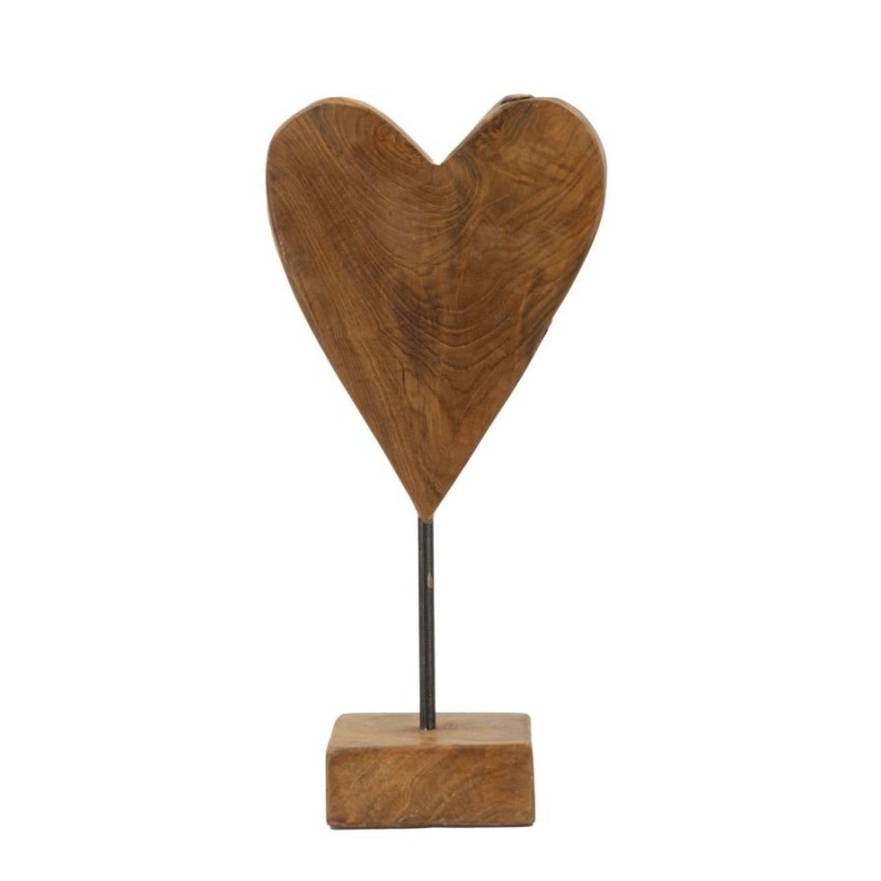 Corazón sobre pie en teka marrón 15x10x35 cm - Pieza única