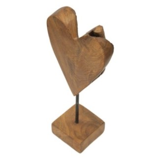 Corazón sobre pie en teka marrón 15x10x35 cm - Pieza única