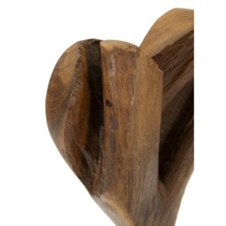 Corazón sobre pie en teka marrón 15x10x35 cm - Pieza única