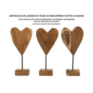 Corazón sobre pie en teka marrón 15x10x35 cm - Pieza única