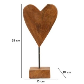 Corazón sobre pie en teka marrón 15x10x35 cm - Pieza única