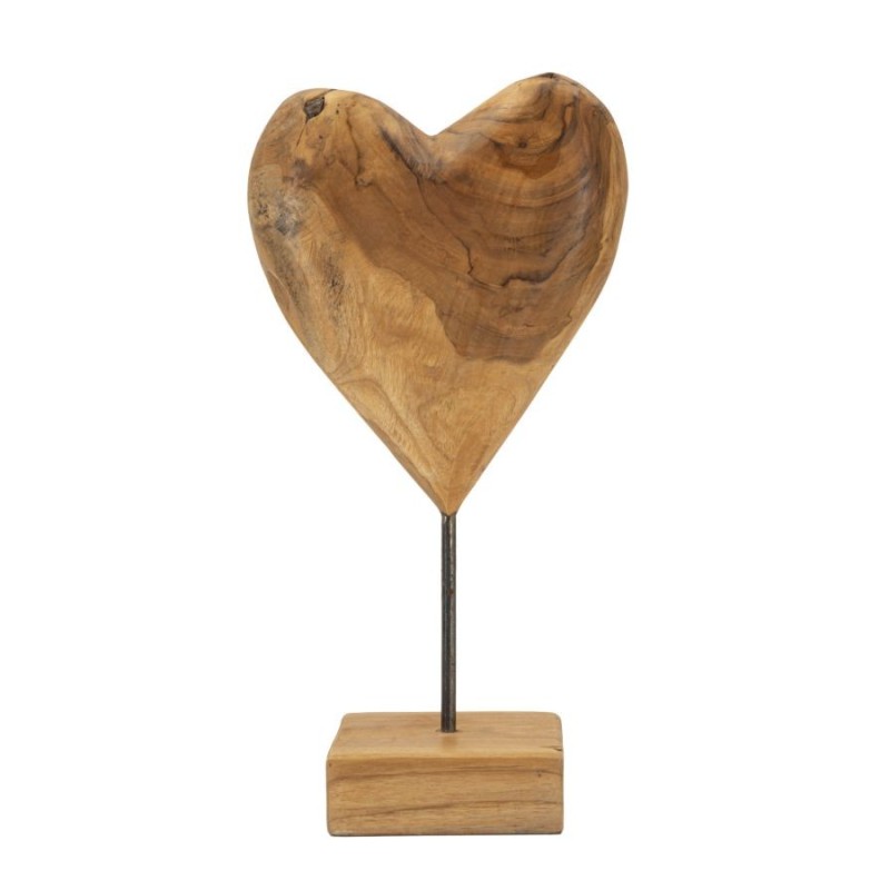 Corazón sobre pie en teka marrón 20x12x37 cm - Pieza única
